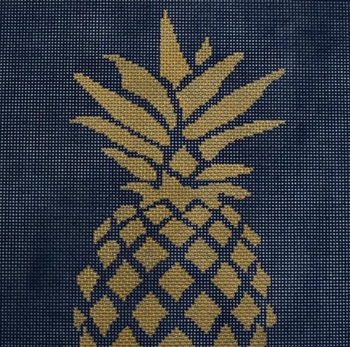 Pineapple Stencil Navy Painted Canvas Two Sisters Needlepoint