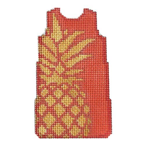 Pineappple on Coral Mini Shift Painted Canvas Two Sisters Needlepoint