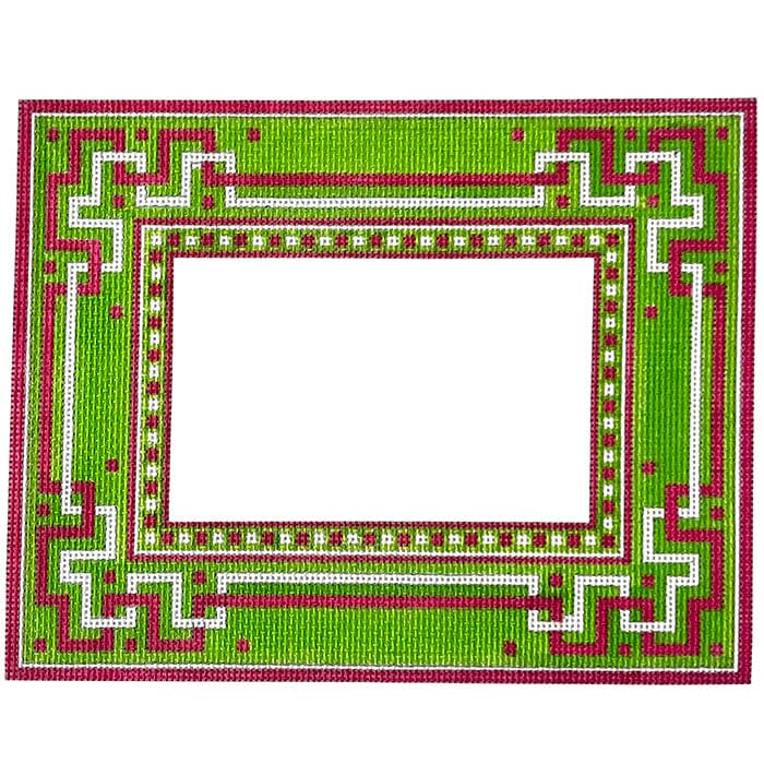 Pink and Green Picture Frame Painted Canvas Susan Battle Needlepoint - 1