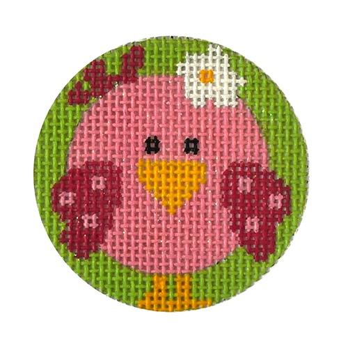 Pink Bird Round Painted Canvas Funda Scully - 1
