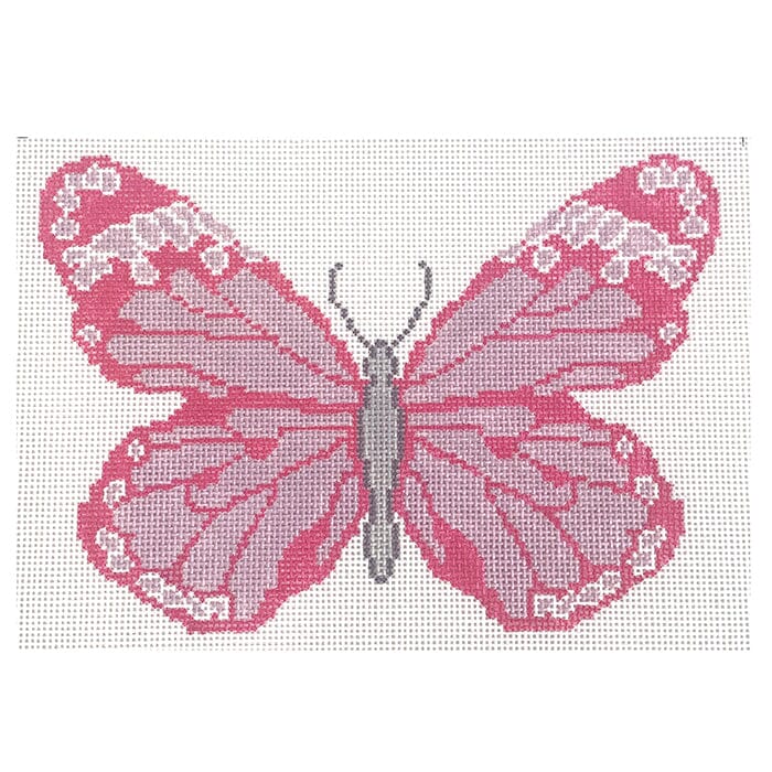 Pink Butterfly on 13 ct. Painted Canvas Initial K Studio - 1
