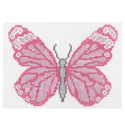 Pink Butterfly Ornament on 18 ct. Painted Canvas Initial K Studio 