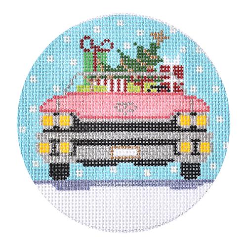 Pink Caddy Christmas Painted Canvas The Meredith Collection