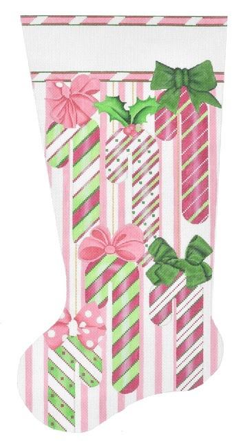 Pink Candy Cane Stocking Painted Canvas Melissa Shirley Designs