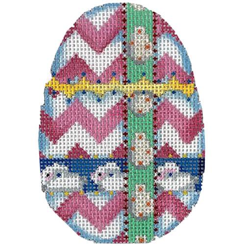 Pink Chevron Ribbons & Bunnies Egg Painted Canvas Associated Talents - 1