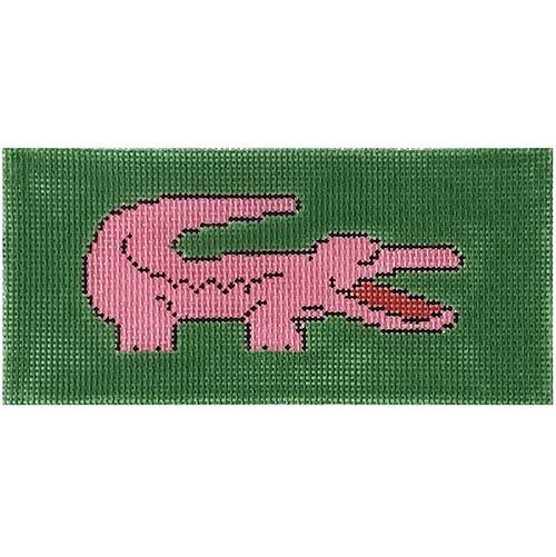 Pink Croc Green Background Eyeglass Case Painted Canvas Anne Fisher Needlepoint LLC