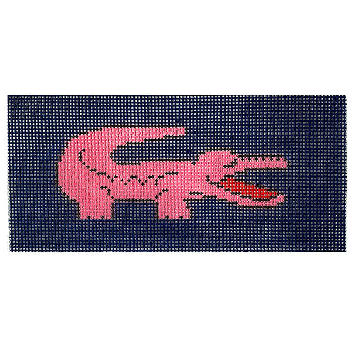 Pink Croc on Navy Single Eyeglass Case Painted Canvas Anne Fisher Needlepoint LLC