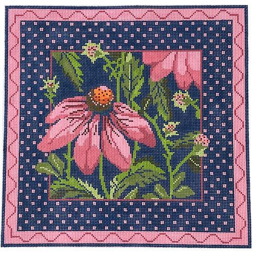 Pink Echinacea Pillow Painted Canvas Whimsy & Grace - 1