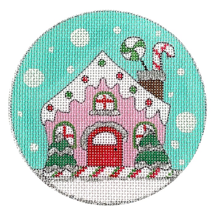 Pink Gingerbread House Round Painted Canvas Alice Peterson Company - 1