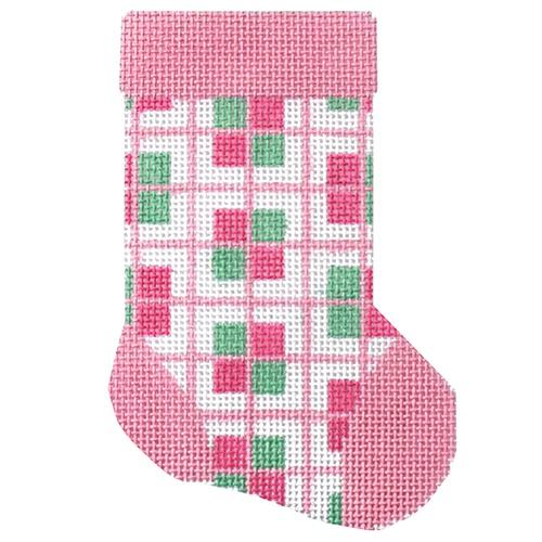 Pink Green Mini Sock with Stitch Guide Painted Canvas A Stitch in Time - 1
