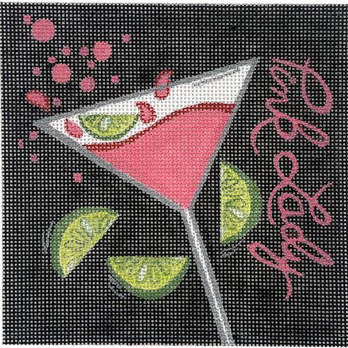 Pink Lady Cocktail on Black Painted Canvas Painted Pony Designs - 1