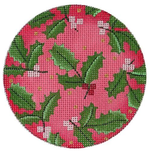 Pink Ornament with Holly Painted Canvas Melissa Shirley Designs - 1