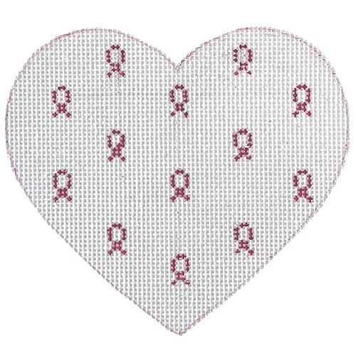 Pink Ribbon Heart White with Charm Painted Canvas Danji Designs - 1