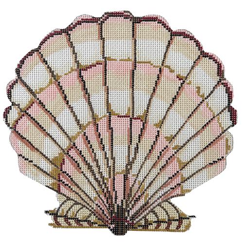 Pink Scallop Shell Large Painted Canvas Silver Needle - 1