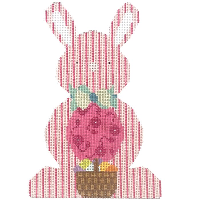 Pink Striped Bunny Painted Canvas NeedleDeeva - 1