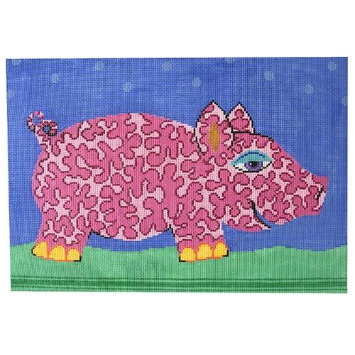 Pink Swirly Pig Painted Canvas Patti Mann - 1