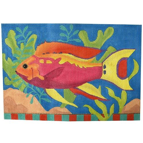 Pink Tropical Fish with Stitch Guide Painted Canvas Amanda Lawford
