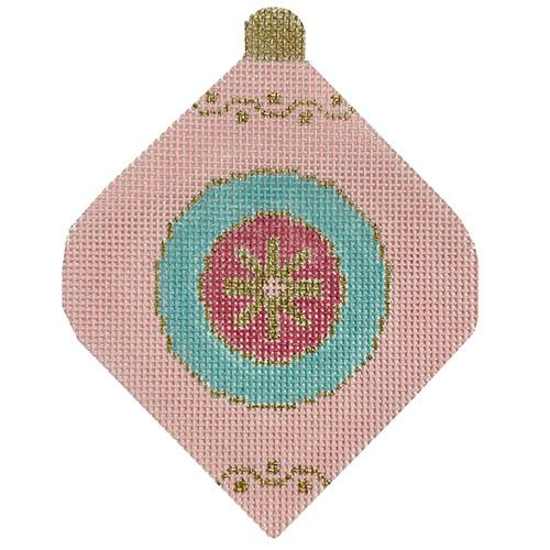 Pink & Turquoise Vintage Bauble Painted Canvas Stitch Rock Designs