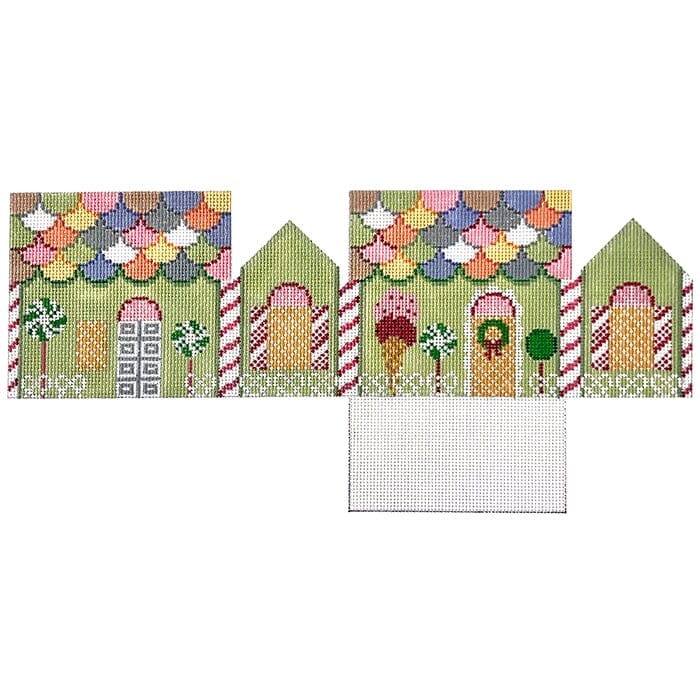 Pistachio & Neccos 3D Gingerbread House Painted Canvas Susan Roberts Needlepoint Designs Inc.