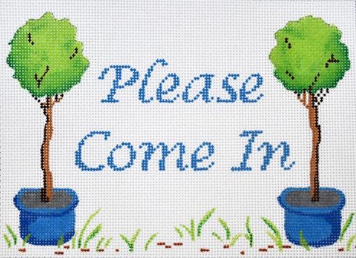 Please Come In on White Painted Canvas Kate Dickerson Needlepoint Collections