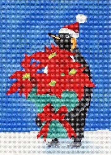 Poinsettia Penguin Painted Canvas Scott Church Creative - 1