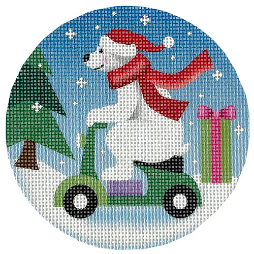 Polar Bear on Scooter Round Painted Canvas Pepperberry Designs - 1