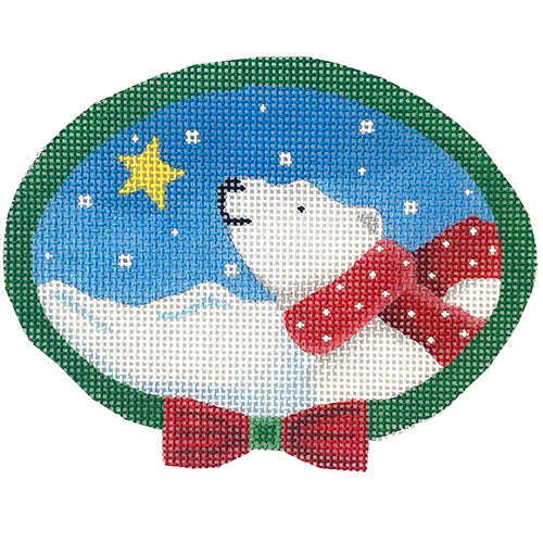 Polar Bear Oval with Scarf Painted Canvas Pepperberry Designs - 1