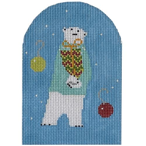 Polar Bear Party Blue Sweater Painted Canvas Pippin - 1