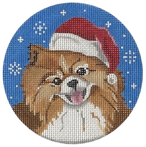 Pomeranian Santa Round Painted Canvas Pepperberry Designs