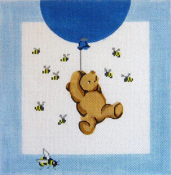 Pooh and Balloons Pillow Painted Canvas Silver Needle - 1