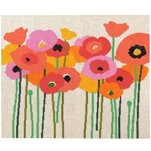 Poppies Pink & Orange Painted Canvas A Stitch in Time - 1