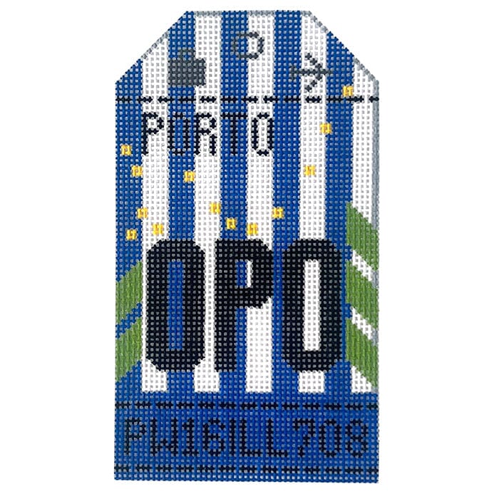 Porto OPO Travel Tag Painted Canvas Hedgehog Needlepoint - 1