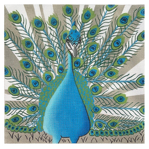 Pretty Peacock Plumage on 18 Painted Canvas Waterweave