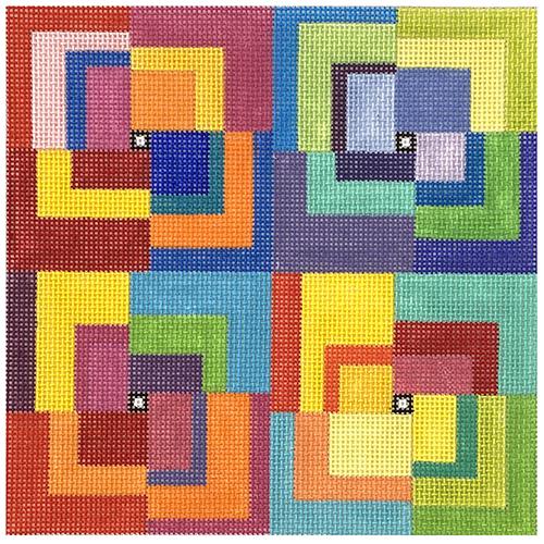 Primary Geometric Puzzle Quartet 2 on 13 mesh Painted Canvas Eye Candy Needleart