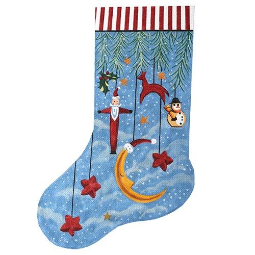 Primitive Ornament Stocking with Moon Painted Canvas The Meredith Collection - 1