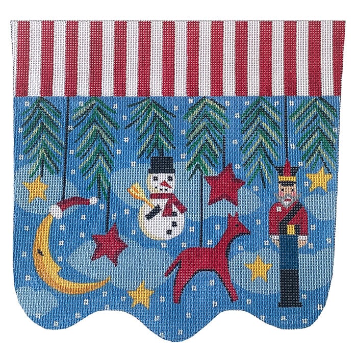 Primitive Ornaments with Moon Stocking Cuff Painted Canvas The Meredith Collection - 1