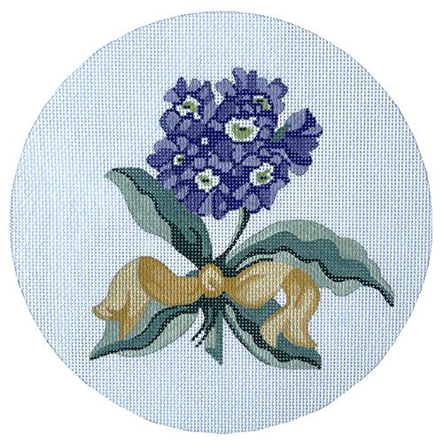 Primrose Bouquet Circle Pillow Painted Canvas Silver Needle - 1