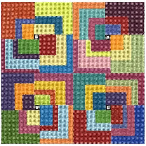 Prismatic Geometric Quartet on 13 mesh Painted Canvas Eye Candy Needleart