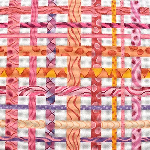 Pucci Inspired Ribbons Pinks, Corals, Violets Painted Canvas Kate Dickerson Needlepoint Collections - 1