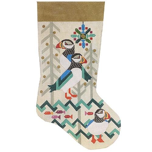 Puffin Stocking (Melissa Prince) Painted Canvas Melissa Prince Designs