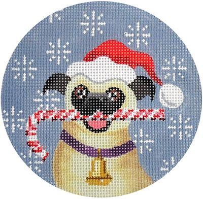 Pug Dog Xmas Circle Painted Canvas Kirk & Bradley - 1