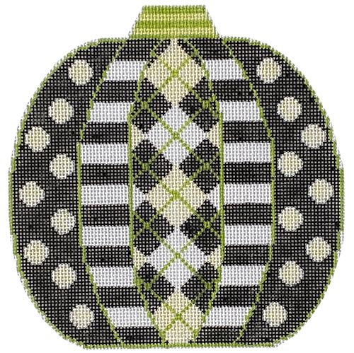 Pumpkin Patchwork Argyle Black & White Painted Canvas Eye Candy Needleart - 1