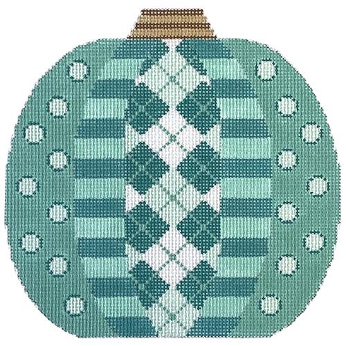 Pumpkin Patchwork Argyle Teal Painted Canvas Eye Candy Needleart - 1