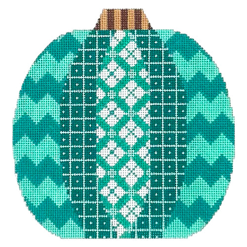 Pumpkin Patchwork Plaid Teal Painted Canvas Eye Candy Needleart - 1