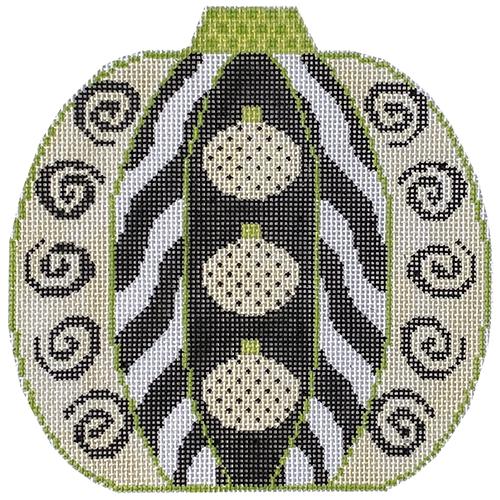 Pumpkin Patchwork Pumpkins Black & White Painted Canvas Eye Candy Needleart - 1