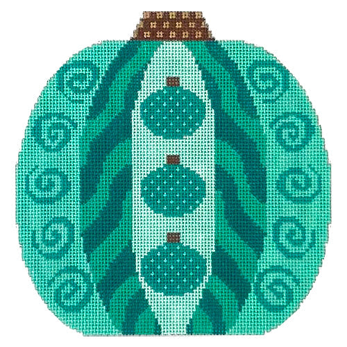 Pumpkin Patchwork Trio Teal Painted Canvas Eye Candy Needleart - 1