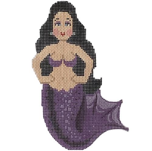 Purple and Black Mini Mermaid Painted Canvas Labors of Love Needlepoint - 1