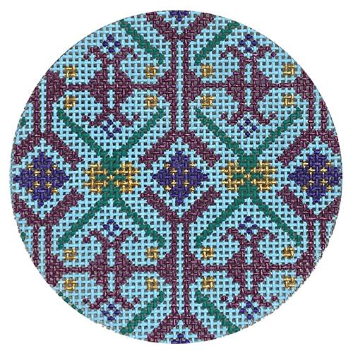 Purple & Green Geometric Round #3 Painted Canvas Danji Designs