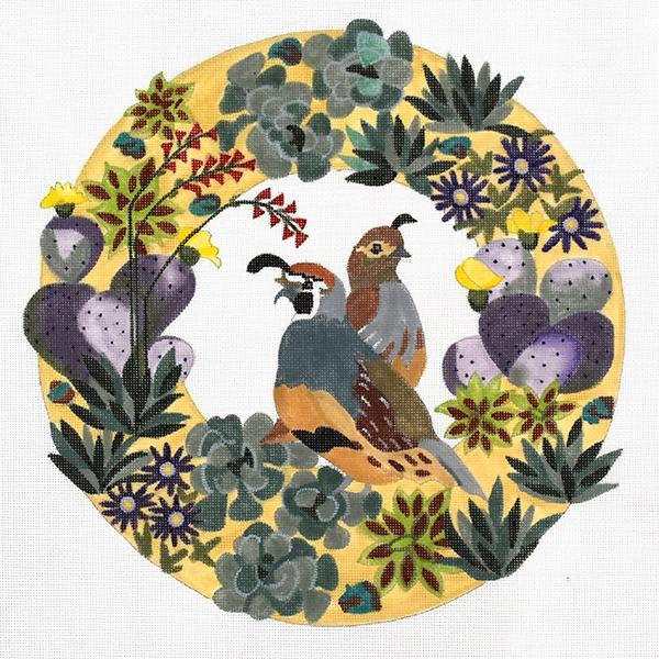 Quail in Desert Wreath Painted Canvas Melissa Prince Designs - 1