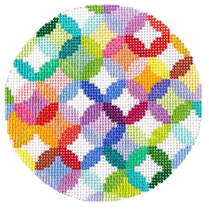 Quilt Rings 4" Round Ornament Painted Canvas Elizabeth Crane Swartz Designs - 1